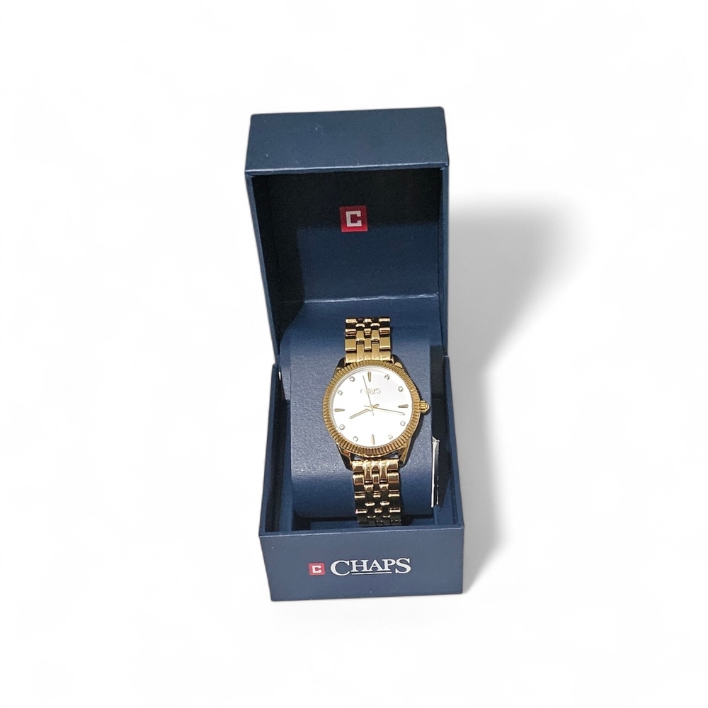 Chaps Gold-Tone Watch in Blue Box